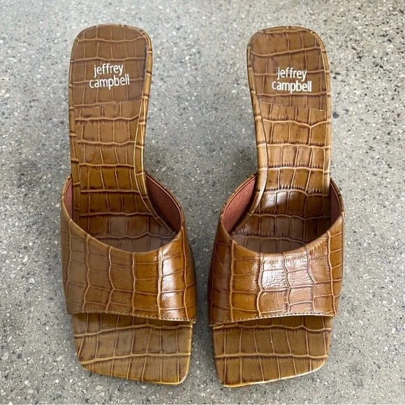 Brown Croc-Embossed Slide Sandal Mule - Picture 2 of 7